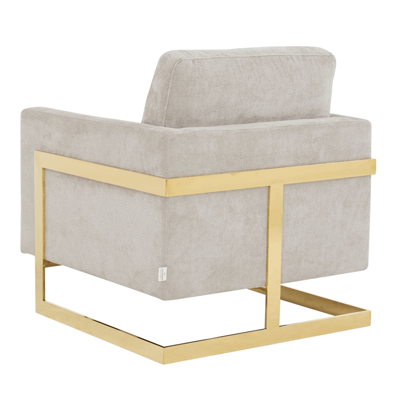 LeisureMod Lincoln Modern Boucle Arm Chair with Gold Stainless Steel Frame Gray