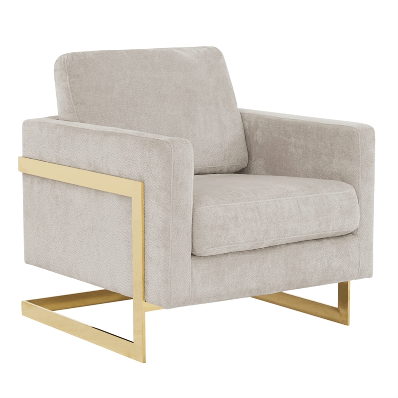 LeisureMod Lincoln Modern Boucle Arm Chair with Gold Stainless Steel Frame Gray