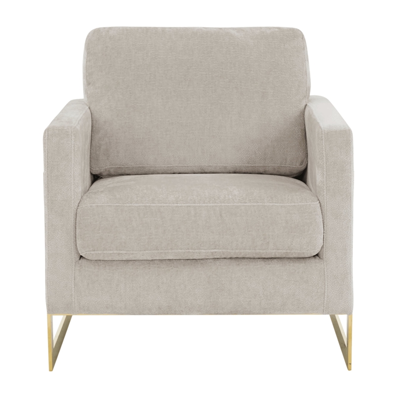 LeisureMod Lincoln Modern Boucle Arm Chair with Gold Stainless Steel Frame Gray