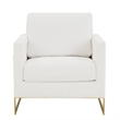 LeisureMod Lincoln Modern Boucle Arm Chair with Gold Stainless Steel Frame White