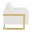 LeisureMod Lincoln Modern Boucle Arm Chair with Gold Stainless Steel Frame White