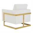 LeisureMod Lincoln Modern Boucle Arm Chair with Gold Stainless Steel Frame White