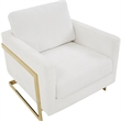 LeisureMod Lincoln Modern Boucle Arm Chair with Gold Stainless Steel Frame White