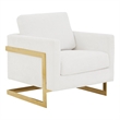 LeisureMod Lincoln Modern Boucle Arm Chair with Gold Stainless Steel Frame White
