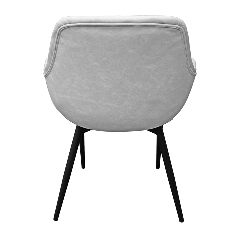 LeisureMod Markley Faux Leather Dining Armchair Metal Legs Set of 4 Light Gray