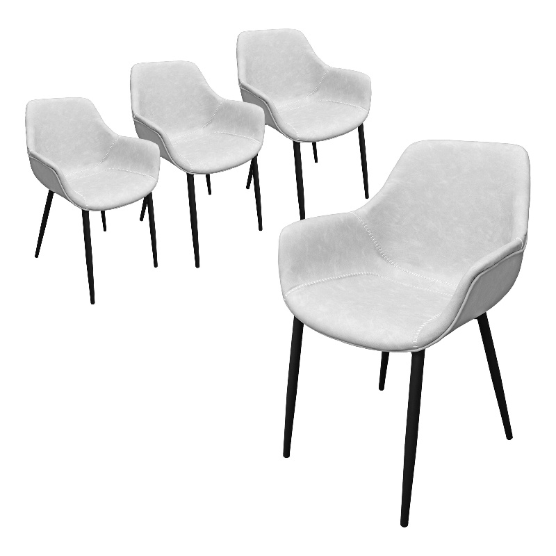 LeisureMod Markley Faux Leather Dining Armchair Metal Legs Set of 4 Light Gray