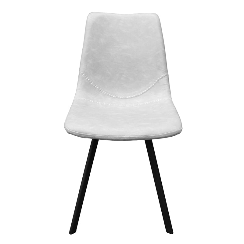LeisureMod Markley Leather Dining Chair With Metal Legs Set of 2 Light Gray