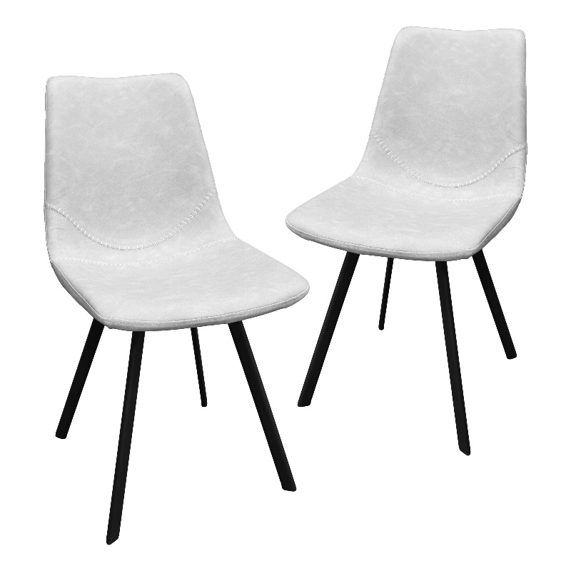 LeisureMod Markley Leather Dining Chair With Metal Legs Set of 2 Light Gray