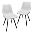 LeisureMod Markley Leather Dining Chair With Metal Legs Set of 2 Light Gray