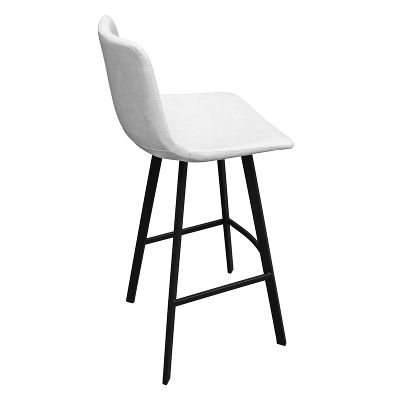 LeisureMod Elland Modern Upholstered Faux Leather Bar Stool Light Gray Set of 2
