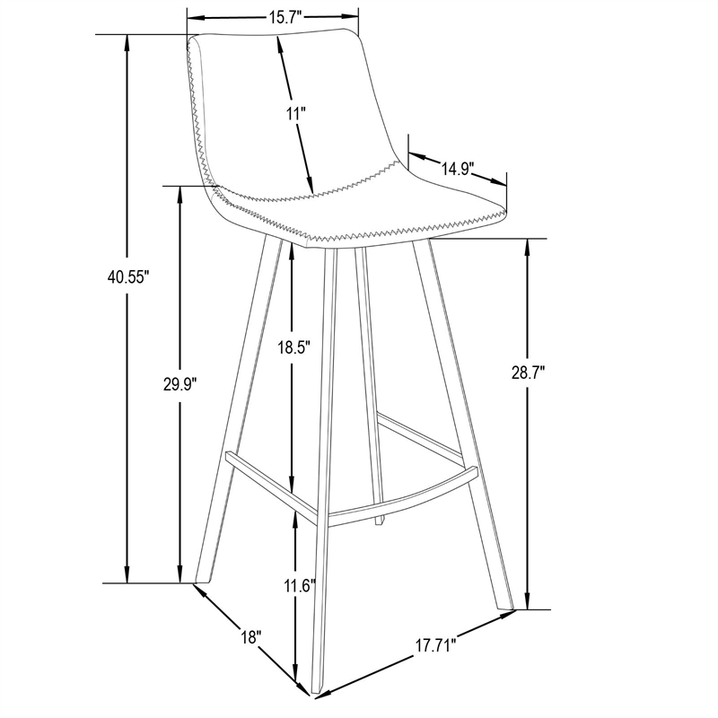 LeisureMod Elland Modern Upholstered Faux Leather Bar Stool Light Gray Set of 2