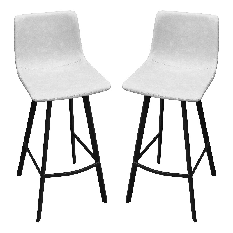 LeisureMod Elland Modern Upholstered Faux Leather Bar Stool Light Gray Set of 2