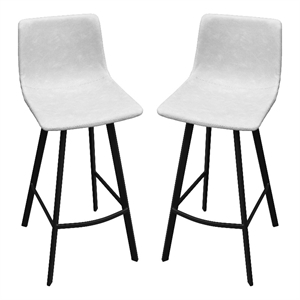 LeisureMod Elland Modern Upholstered Faux Leather Bar Stool Light Gray Set of 2