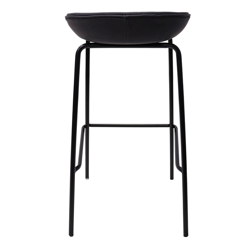 LeisureMod Servos Barstool with Faux Leather Seat and Iron Frame Black