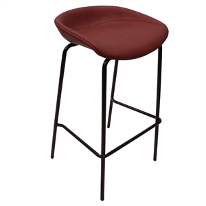 LeisureMod Servos Barstool with Faux Leather Seat and Iron Frame Bordeaux
