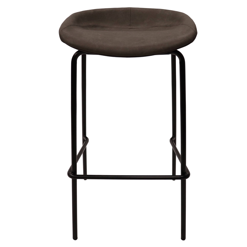 LeisureMod Servos Barstool with Faux Leather Seat and Iron Frame Elephant Gray