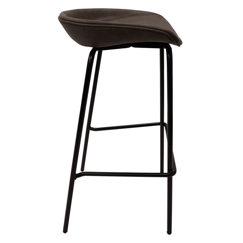 LeisureMod Servos Barstool with Faux Leather Seat and Iron Frame Elephant Gray