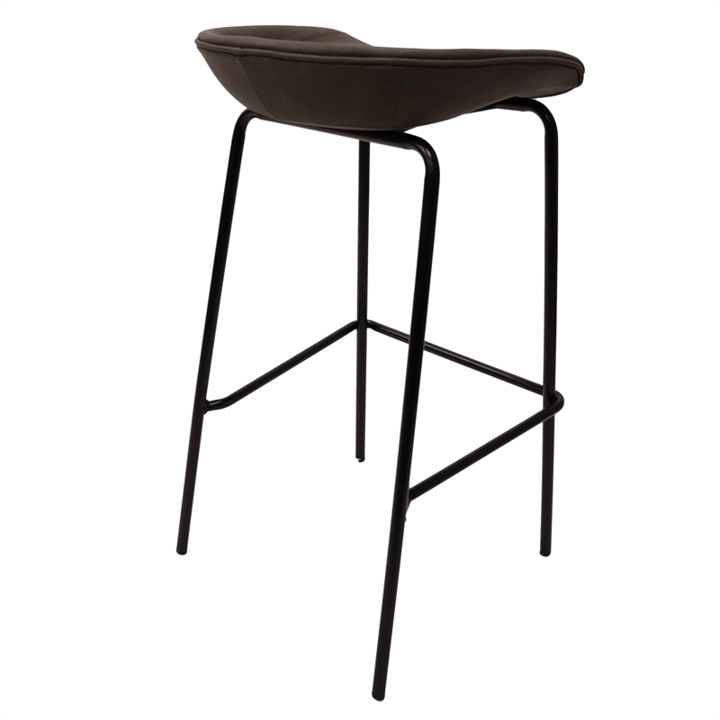 LeisureMod Servos Barstool with Faux Leather Seat and Iron Frame Elephant Gray