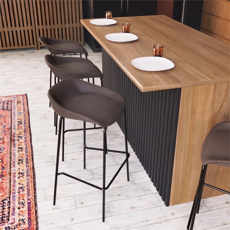LeisureMod Servos Barstool with Faux Leather Seat and Iron Frame Elephant Gray