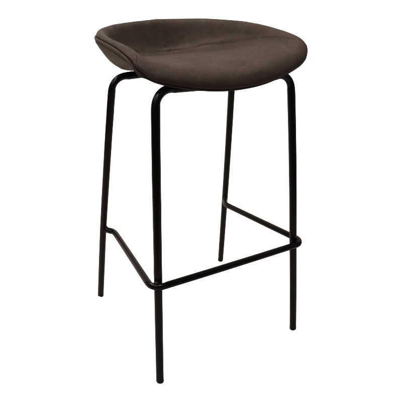 LeisureMod Servos Barstool with Faux Leather Seat and Iron Frame Elephant Gray