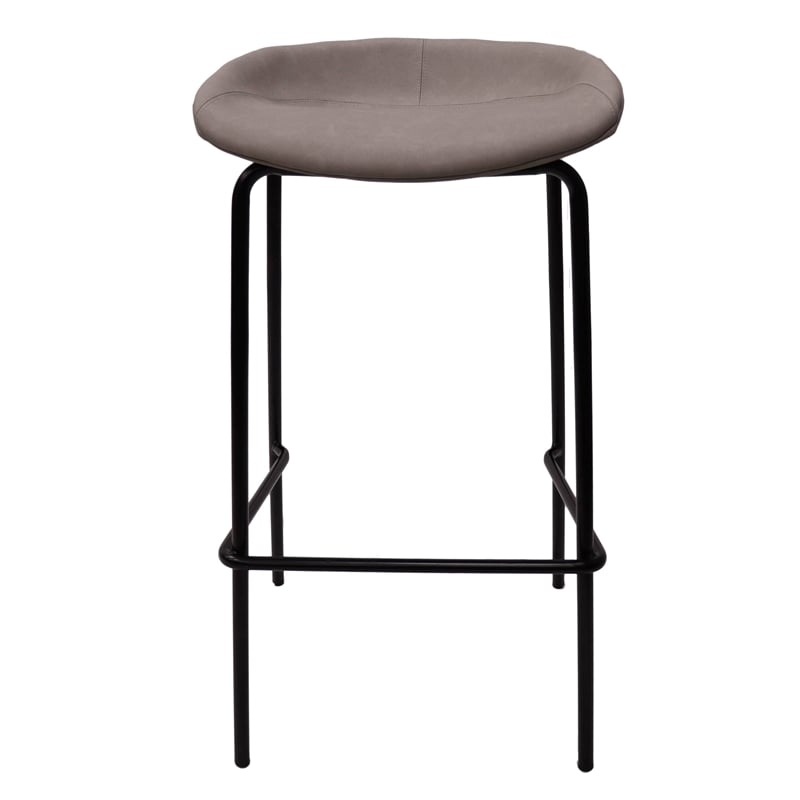 LeisureMod Servos Barstool with Faux Leather Seat and Iron Frame Light Gray
