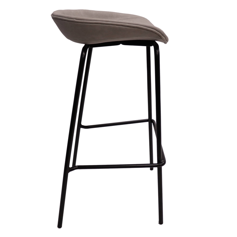 LeisureMod Servos Barstool with Faux Leather Seat and Iron Frame Light Gray