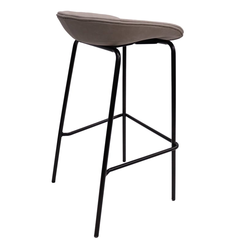 LeisureMod Servos Barstool with Faux Leather Seat and Iron Frame Light Gray