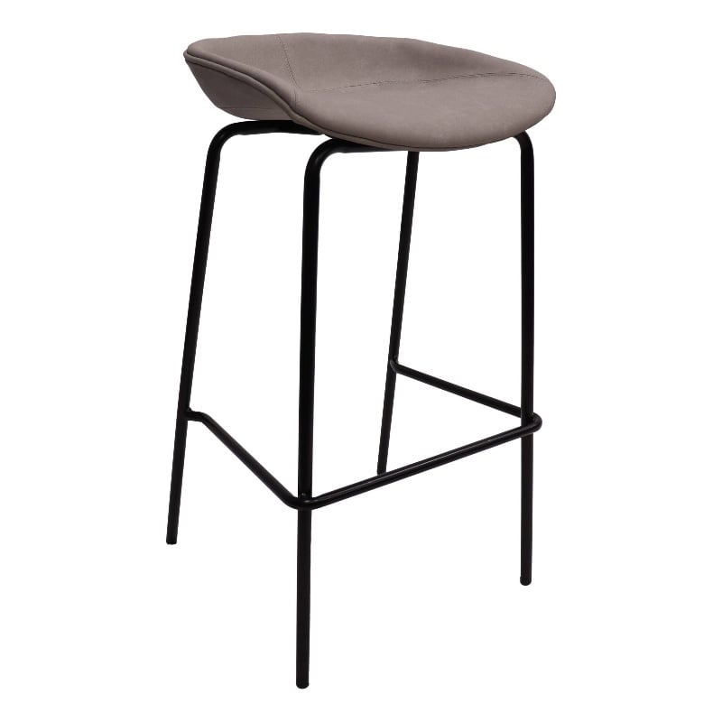 LeisureMod Servos Barstool with Faux Leather Seat and Iron Frame Light Gray