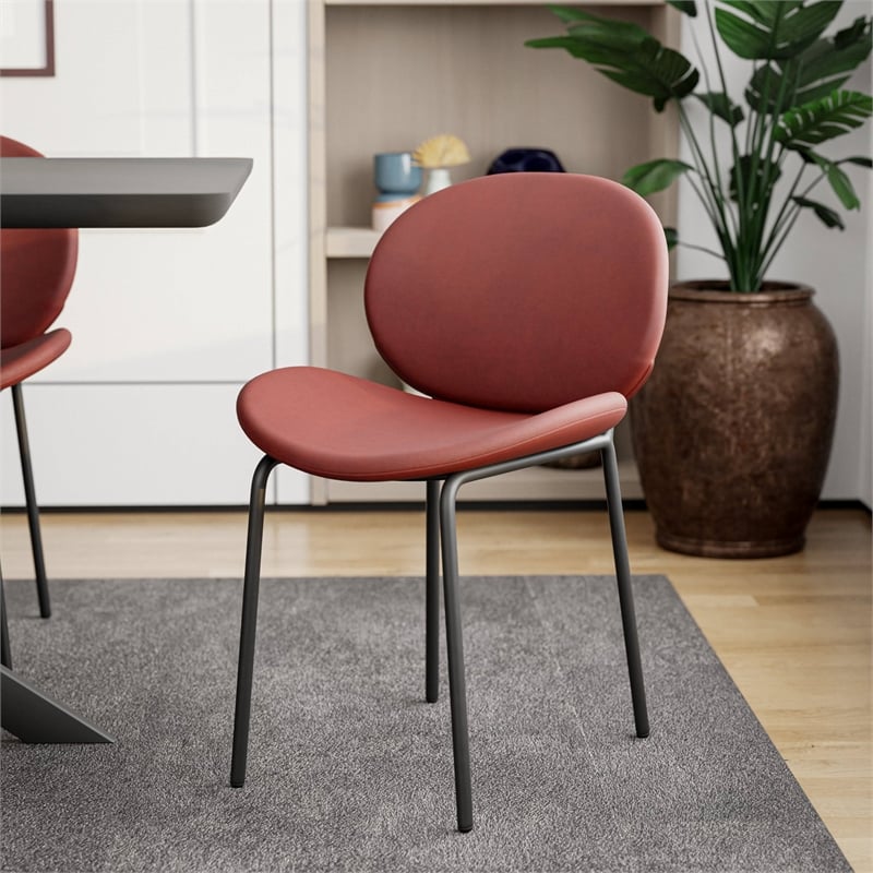 LeisureMod Servos Side Chair with Upholstered Faux Leather Seat Bordeaux