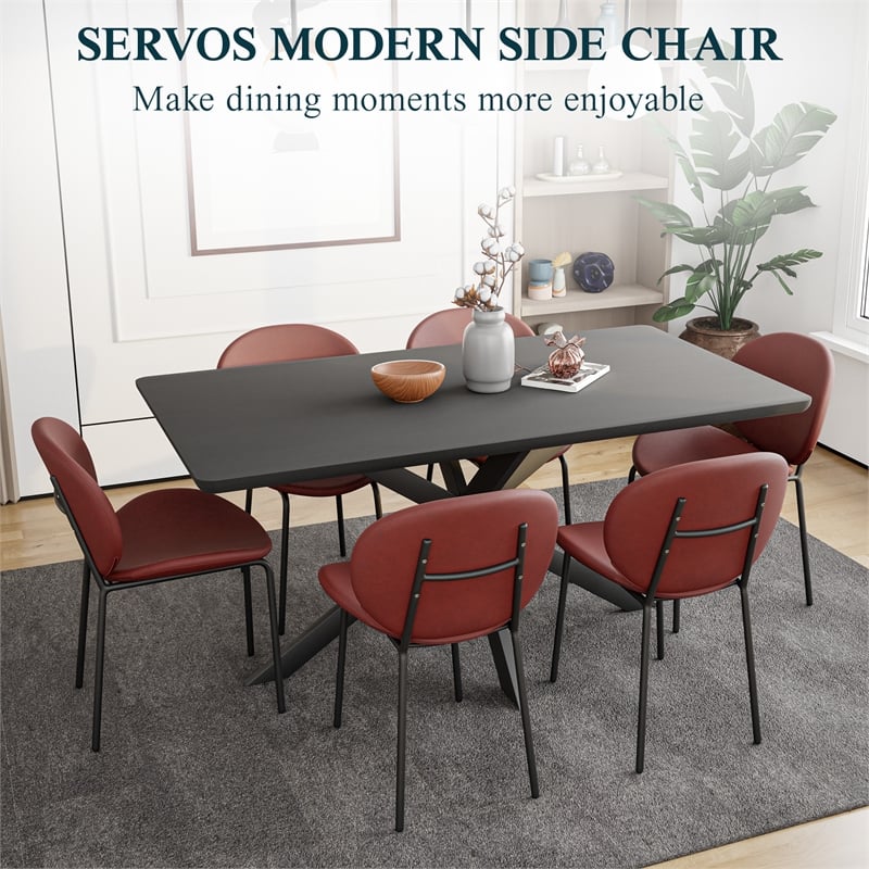 LeisureMod Servos Side Chair with Upholstered Faux Leather Seat Bordeaux
