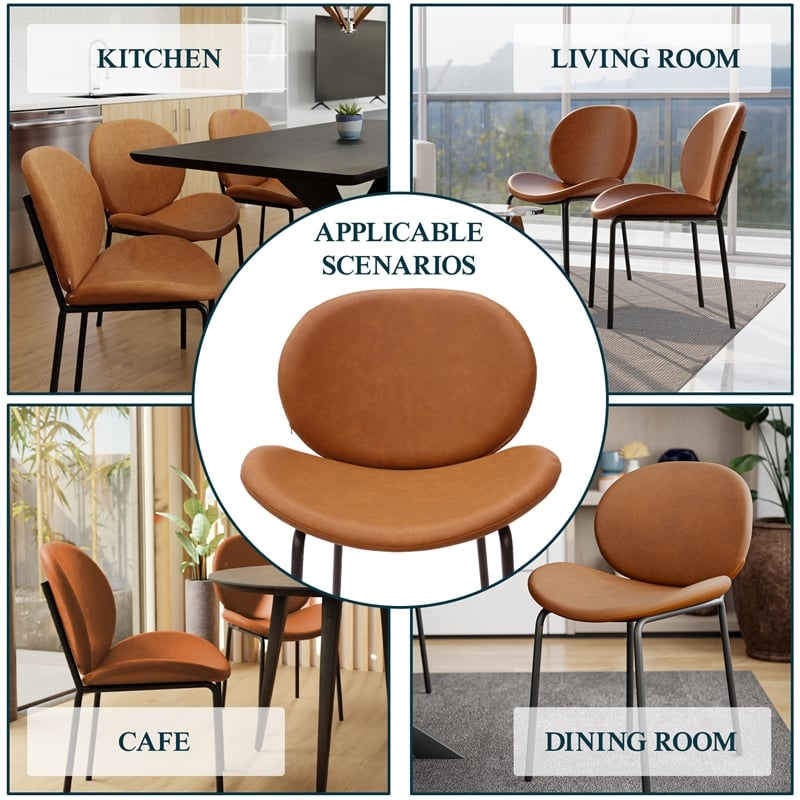 LeisureMod Servos Side Chair with Upholstered Faux Leather Seat Dark Brown