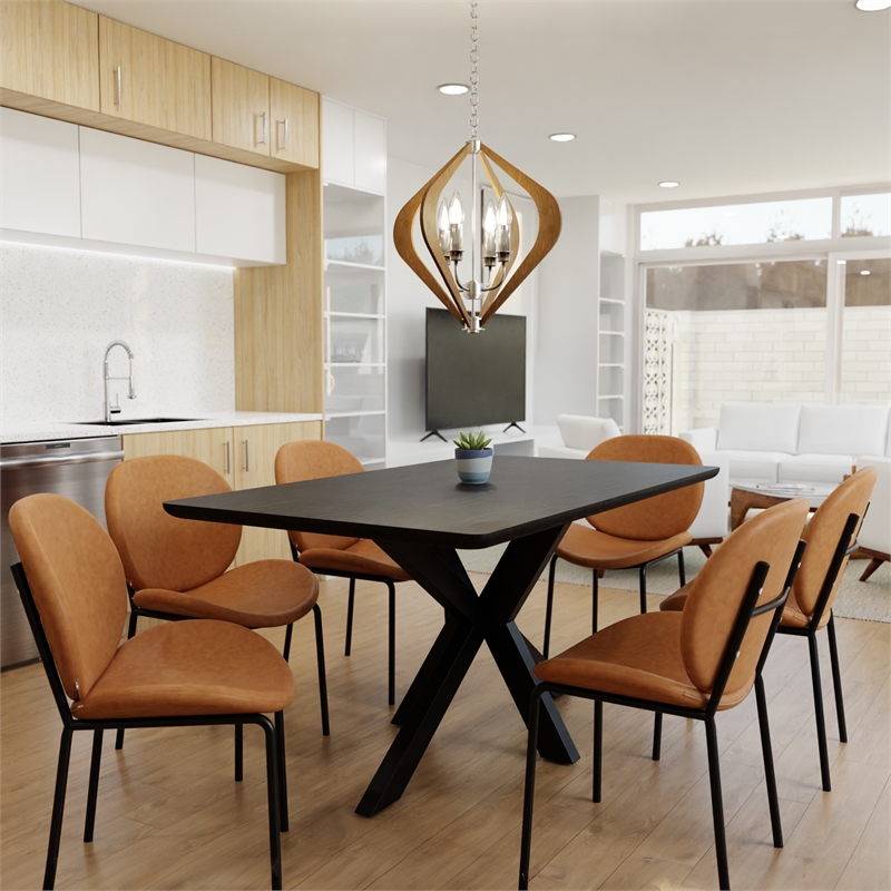 LeisureMod Servos Side Chair with Upholstered Faux Leather Seat Dark Brown