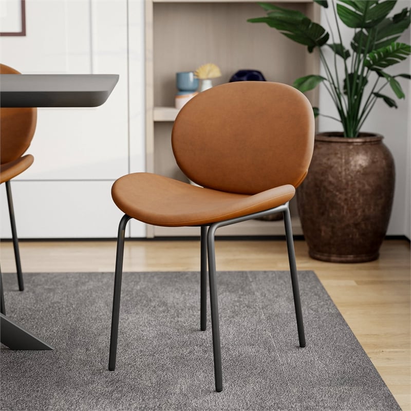 LeisureMod Servos Side Chair with Upholstered Faux Leather Seat Dark Brown