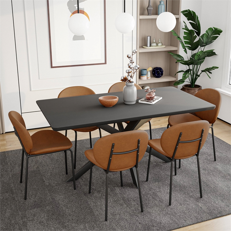 LeisureMod Servos Side Chair with Upholstered Faux Leather Seat Dark Brown
