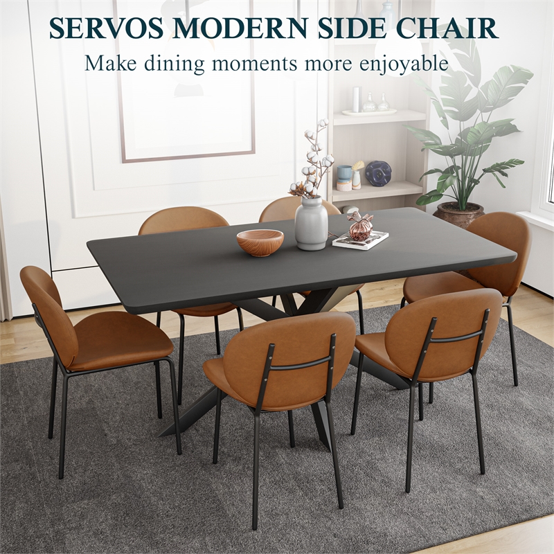 LeisureMod Servos Side Chair with Upholstered Faux Leather Seat Dark Brown