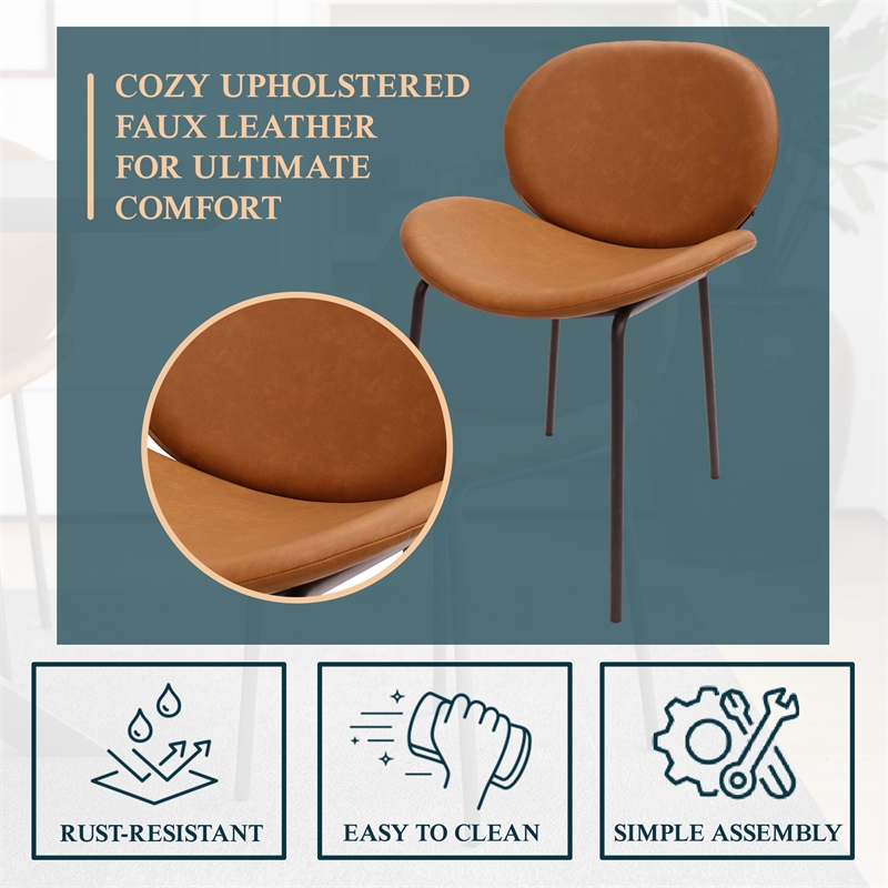 LeisureMod Servos Side Chair with Upholstered Faux Leather Seat Dark Brown