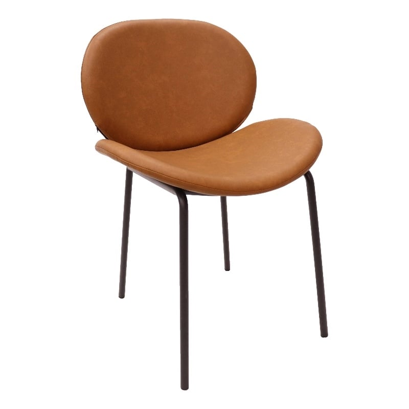 LeisureMod Servos Side Chair with Upholstered Faux Leather Seat Dark Brown