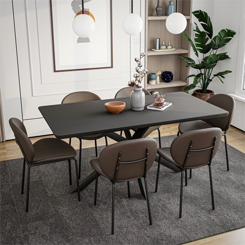 LeisureMod Servos Side Chair with Upholstered Faux Leather Seat Elephant Gray