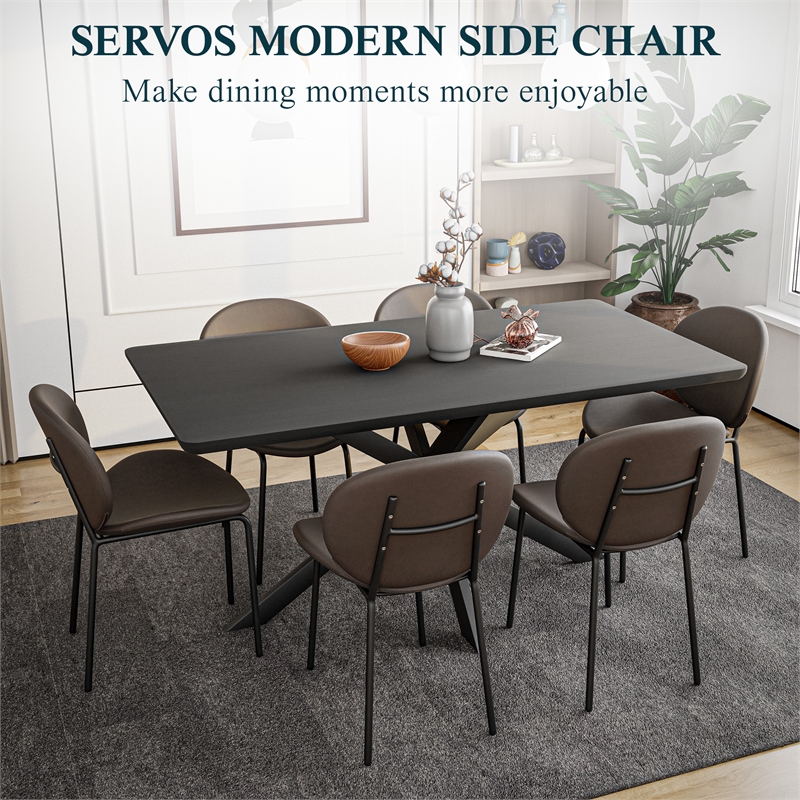 LeisureMod Servos Side Chair with Upholstered Faux Leather Seat Elephant Gray