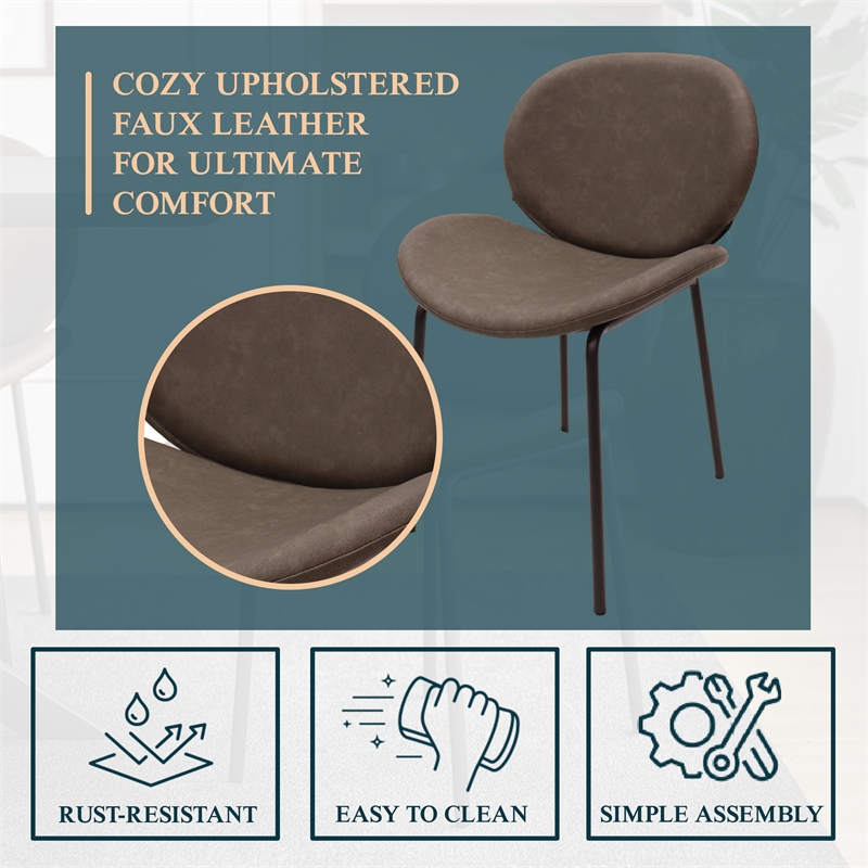 LeisureMod Servos Side Chair with Upholstered Faux Leather Seat Elephant Gray