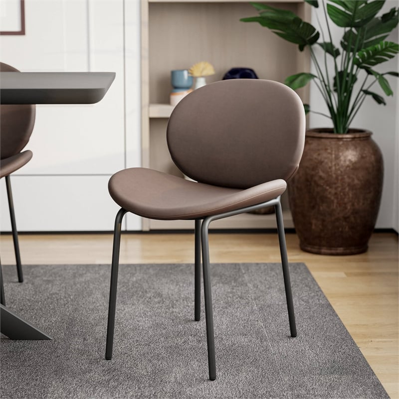 LeisureMod Servos Side Chair with Upholstered Faux Leather Seat Light Gray
