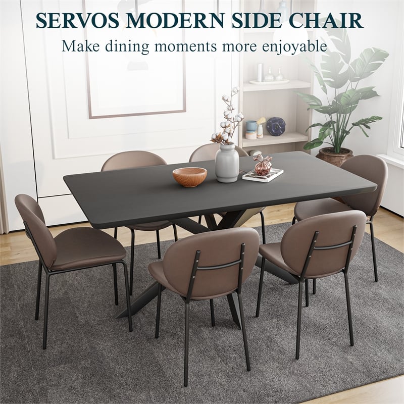 LeisureMod Servos Side Chair with Upholstered Faux Leather Seat Light Gray