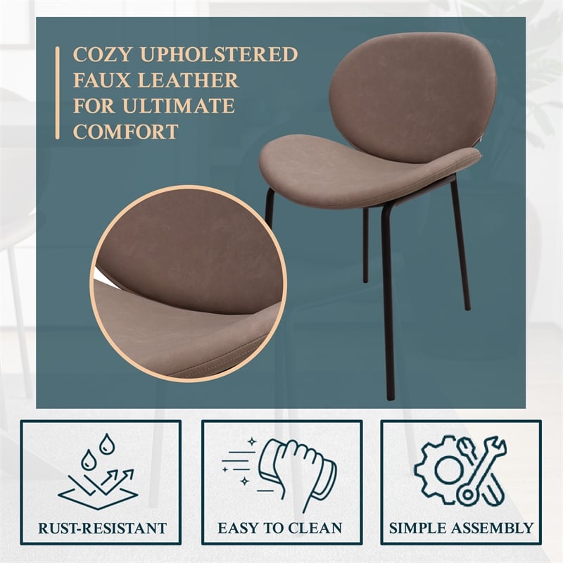LeisureMod Servos Side Chair with Upholstered Faux Leather Seat Light Gray
