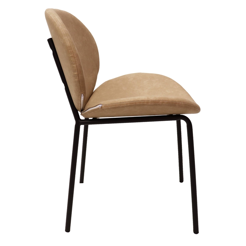 LeisureMod Servos Side Chair with Upholstered Faux Leather Seat Sand Brown
