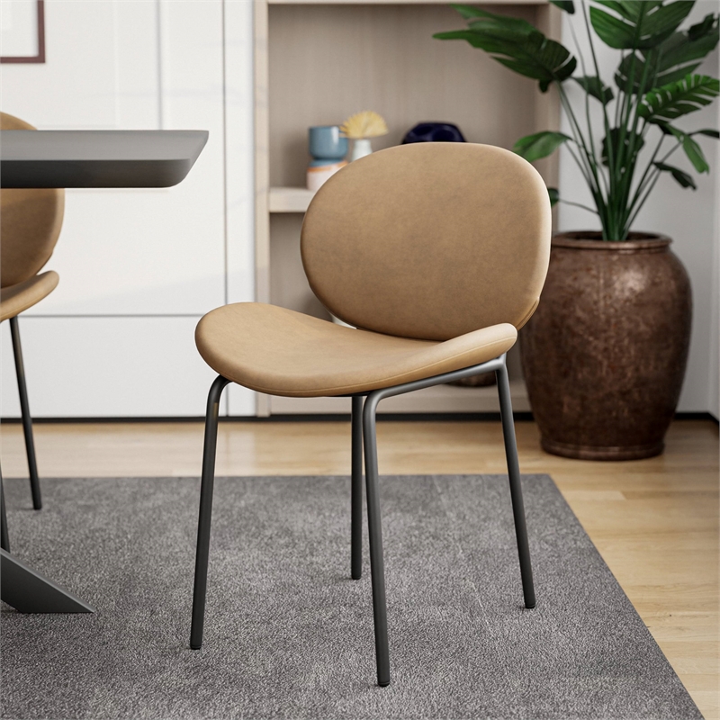LeisureMod Servos Side Chair with Upholstered Faux Leather Seat Sand Brown