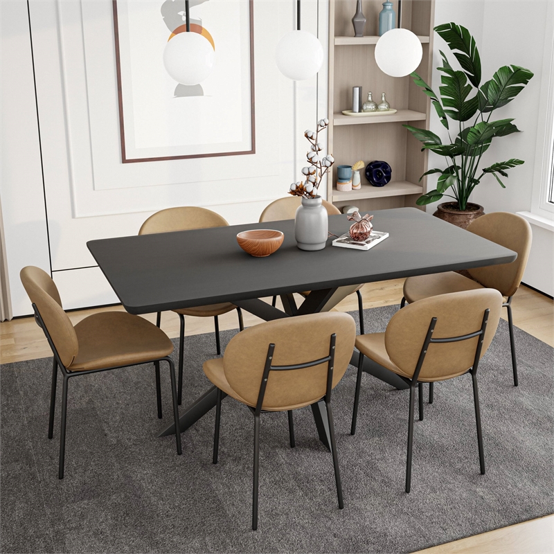 LeisureMod Servos Side Chair with Upholstered Faux Leather Seat Sand Brown