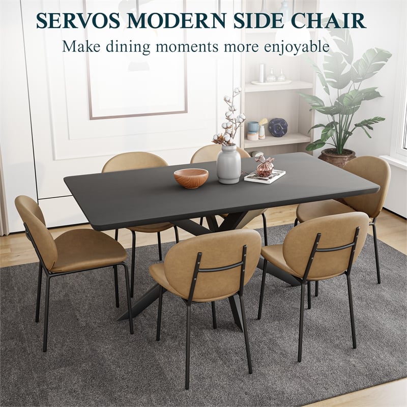 LeisureMod Servos Side Chair with Upholstered Faux Leather Seat Sand Brown