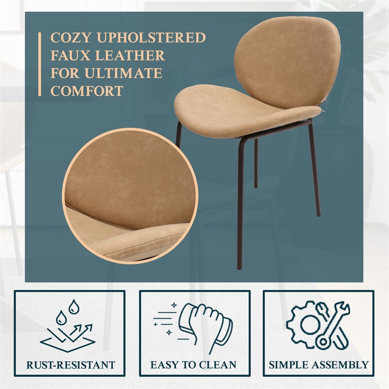 LeisureMod Servos Side Chair with Upholstered Faux Leather Seat Sand Brown