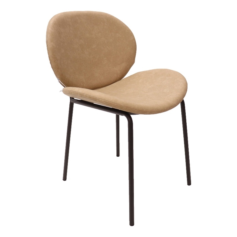 LeisureMod Servos Side Chair with Upholstered Faux Leather Seat Sand Brown