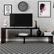 LeisureMod Orford TV Stand with Wood Shelves and Iron Legs Ebony